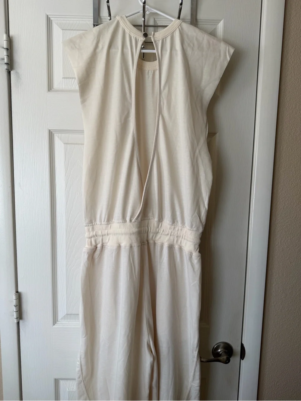 Cream Drawstring Jumpsuit with Relaxed Silhouette